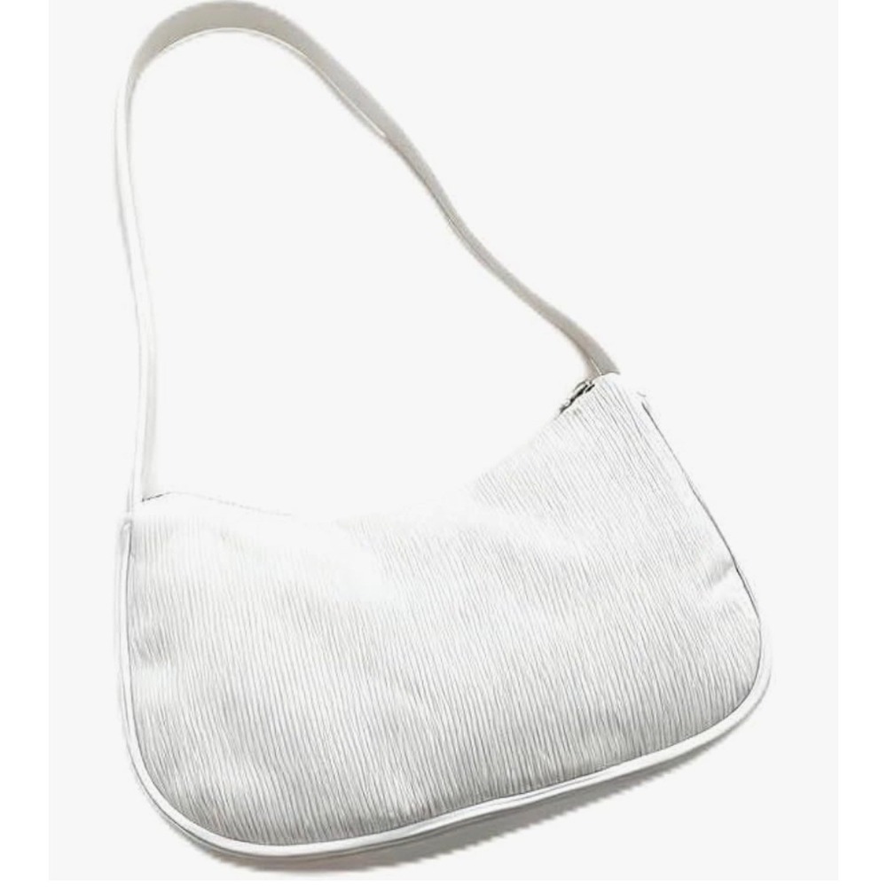 Corduroy Baguette Shoulder Bag White Retro Zip Purse Y2K Indie Minimalist Boho - Picture 2 of 5